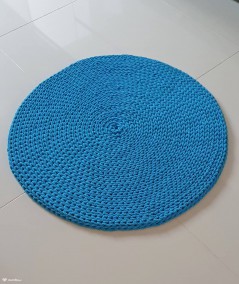 Siti dywan okrągły ze sznurka ręcznie robiony - kolor turkusowy - średnica 70 cm