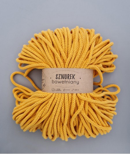 Sznurek bawełniany 5 mm żółty zgaszony, sznurek pleciony do makramy