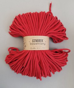 Sznurek bawełniany 5 mm czerwony do rękodzieła, sznurek pleciony, sznurek do makramy